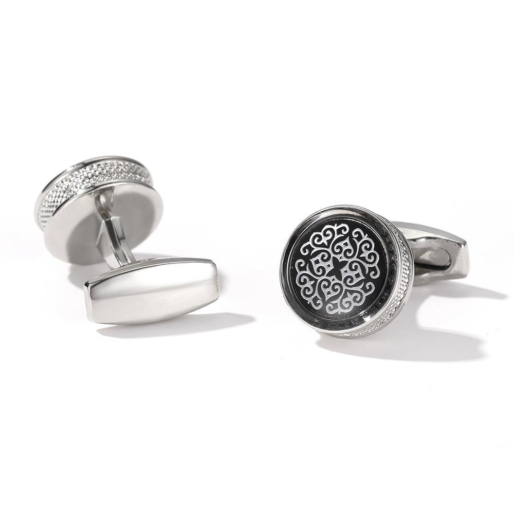 Men's Red Pattern Round Silver Cufflinks - Simple Fashion Jewelry (1 Pair)