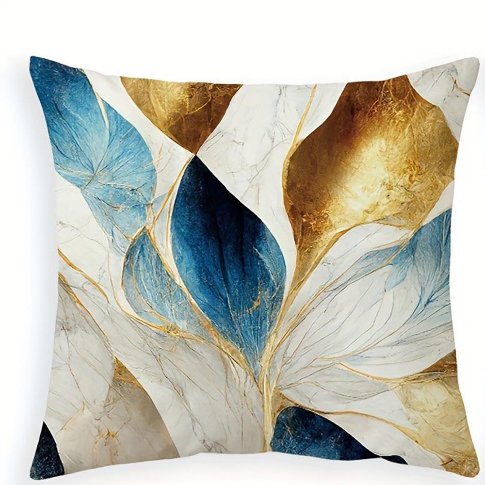 Marmor-Inspirierte Blau und Gold Gemusterte Kissenbezüge: Elegante Heimdekoration Sofakissenbezug Heimzimmerdekoration 2D-Flachdruck