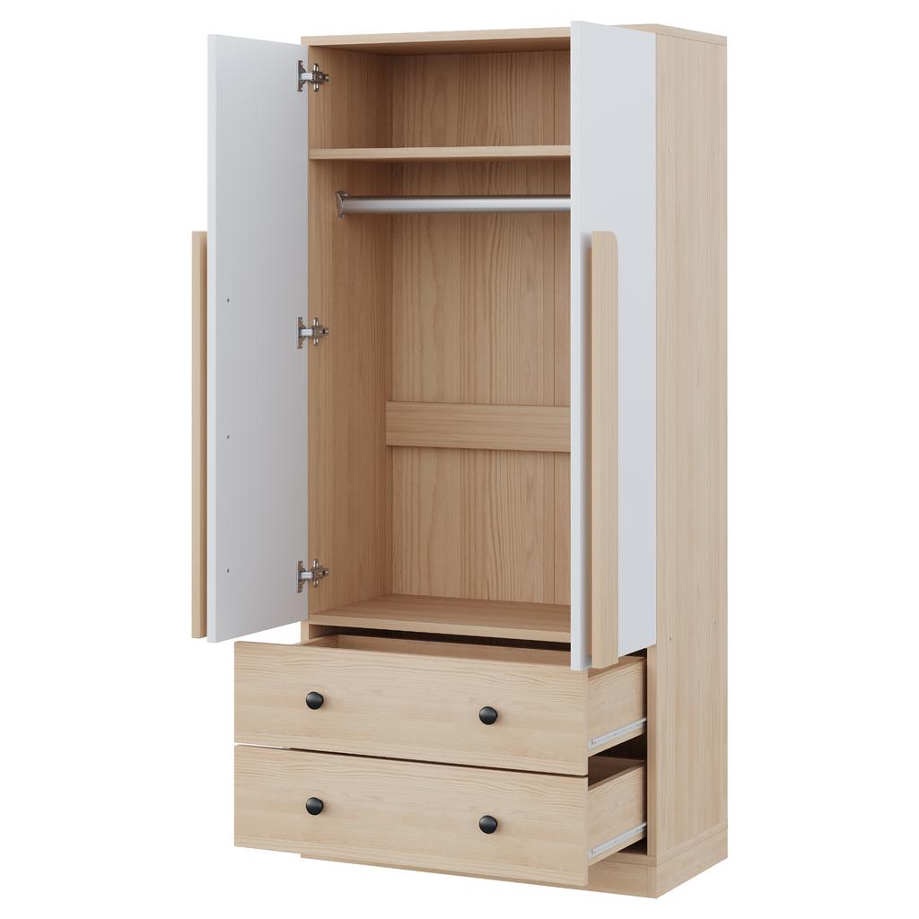 Kleiderschrank 70*40*170cm, Design mit Doppeltüren, mit Schubladen und Staufächern, Holzfarbe+Weiß (Alte SKU: LDB00307AAN)
