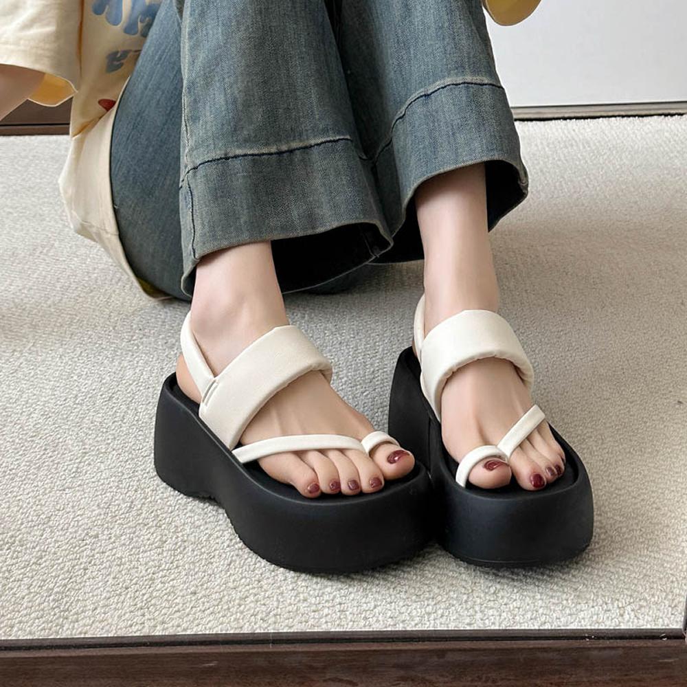 

Moroccan Grape Mom Comfortable round Head Letter Slim Summer Thick Bottom Slippers High Heel Sandals Rubber Sole Leisure Style 35 чорний