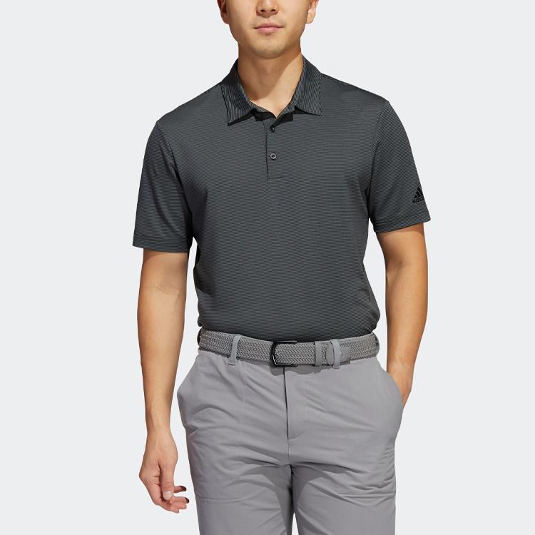 Adidas Ottoman Stripe Golf Polo Shirt Men Tops Black HA9165