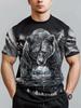 Men's 3D Black & White Grizzly Bear Print T-Shirt, Mountain Lake Scene Short Sleeve Casual Top