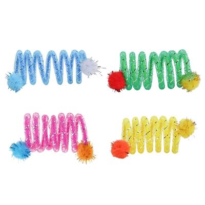 2Pcs Colorful Coils Spring with Plush Ball Cats Chew Toy for Indoor and Outdoor Play Stimulating Curiosity and Hunting