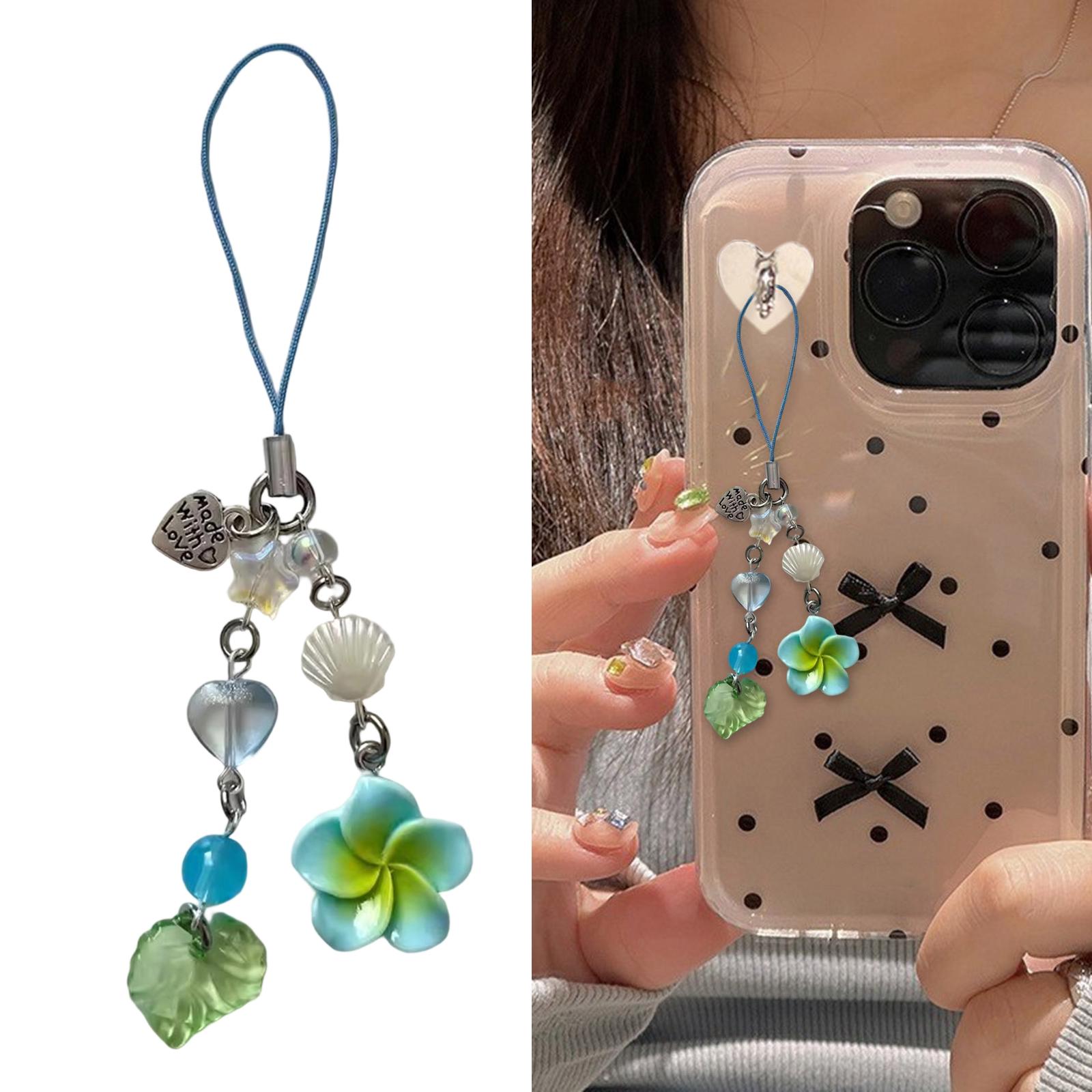 

Elegant Phone Chain Cuteness Phone Lanyard Heart Shape Hanging Pendant with Plumeria and Tassels Alloy Texture for Woman гарячі рожевого кольору