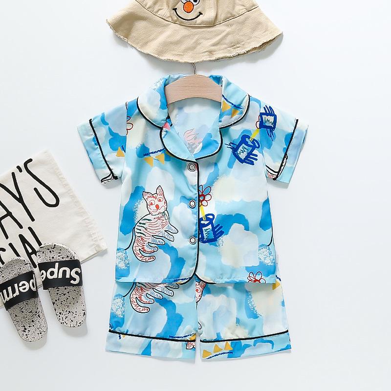 BB58 Mufurui Summer Kids' Silk Bear Cartoon Pajama Short Sleeve Two-Piece Set