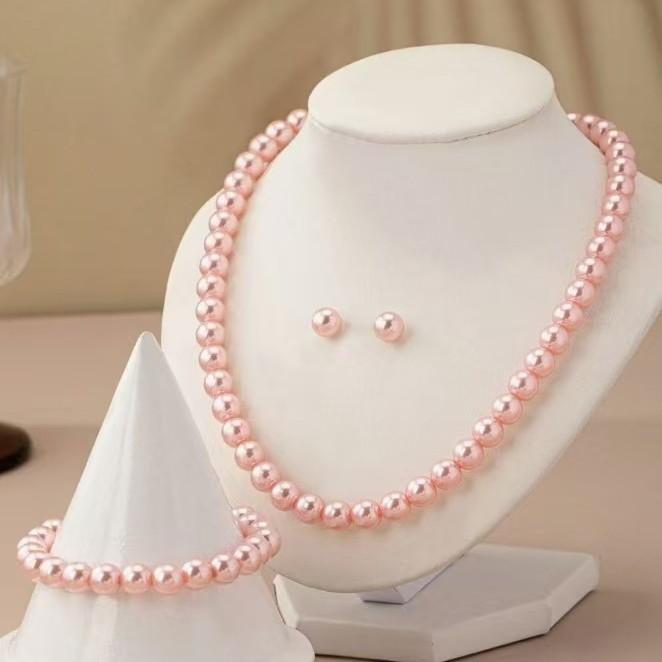 Hot Sale Large Size Shell Imitation Pearl Jewelry Set Three Piece Necklace Bracelet Earring Gift Accessories