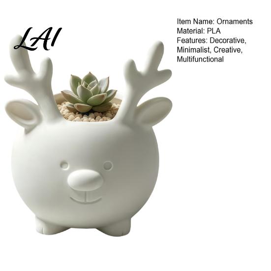 Christmas Table Decoration 3D Printed Reindeer Succulents Planter Pot for Indoor Plants Decorative Desktop Flower Organizer Ornament Minimalist Pen