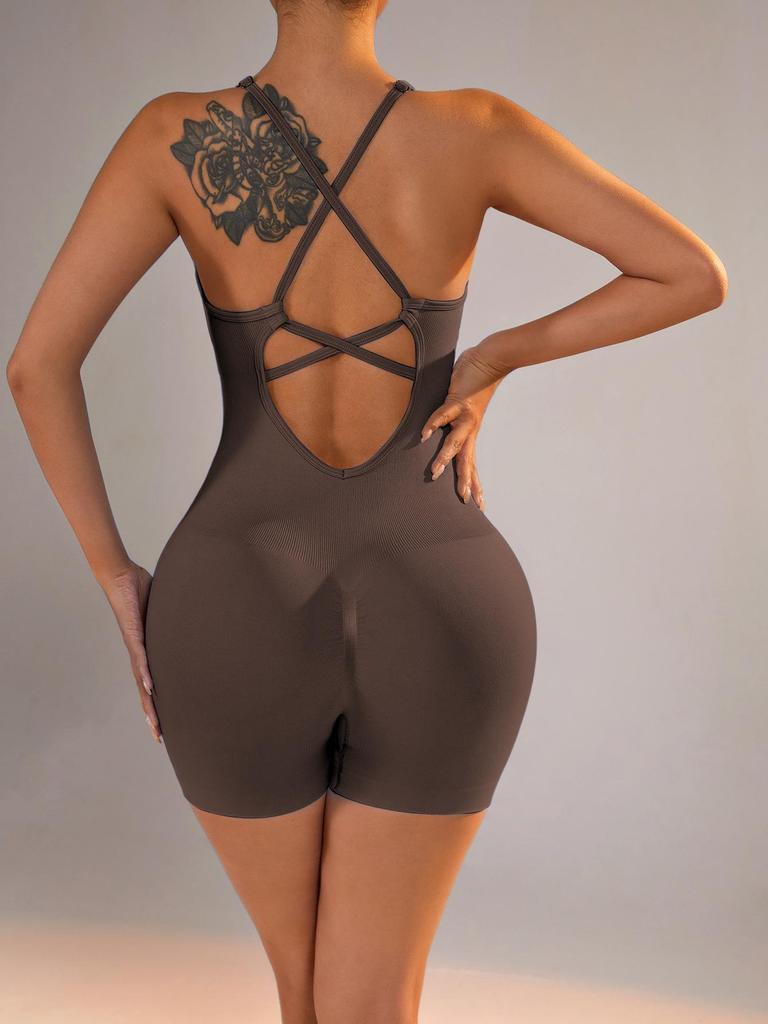 Women's Nude Feel Backless Yoga Jumpsuit - Spring/Summer Fit