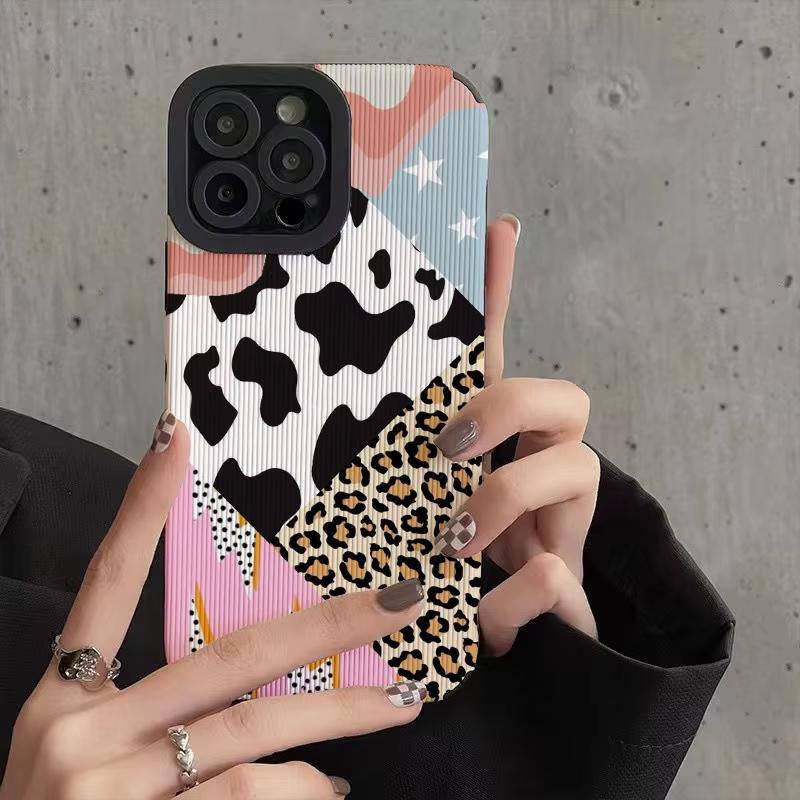 Creative Leopard Cow Silicone Leather Case For iPhone 16 15 14 13 17 Pro Max Air 11 12 Mini Soft Shockproof Cover