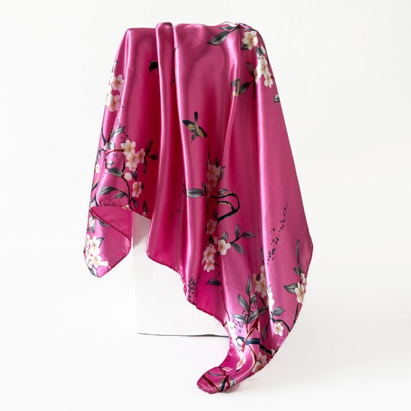 

90 см шелковый шарф женский большой квадратный шарф новый тюрбан с цветочным принтом шарф атласная шаль 90*90cm