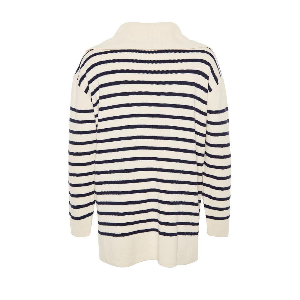 Marineblauer bequemer gestreifter Strickpullover Tctaw24ak00172