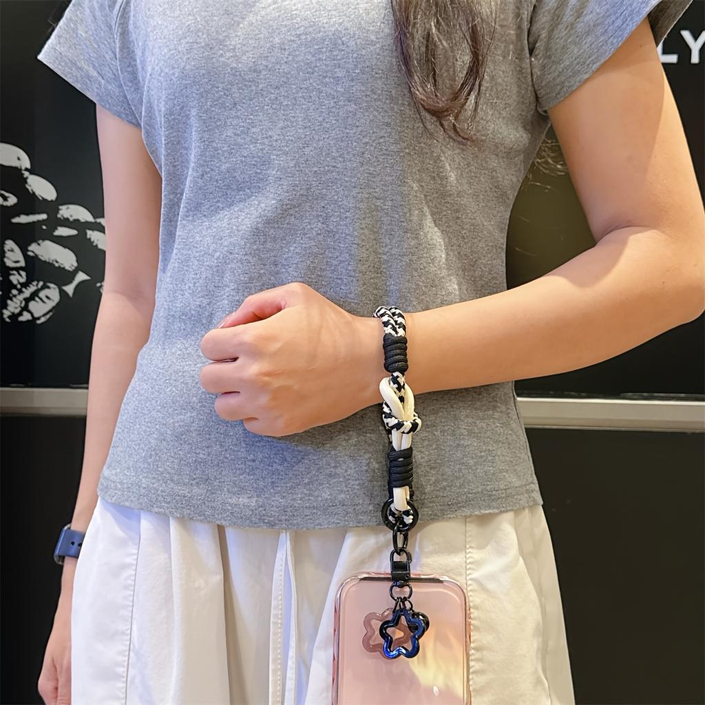 1pc Dual-Color Dual-Function Short Wrist Strap | Anti-Loss Polyester Fiber Phone Lanyard with Star Pendant Charm for Outdoor Hiking, Unisex