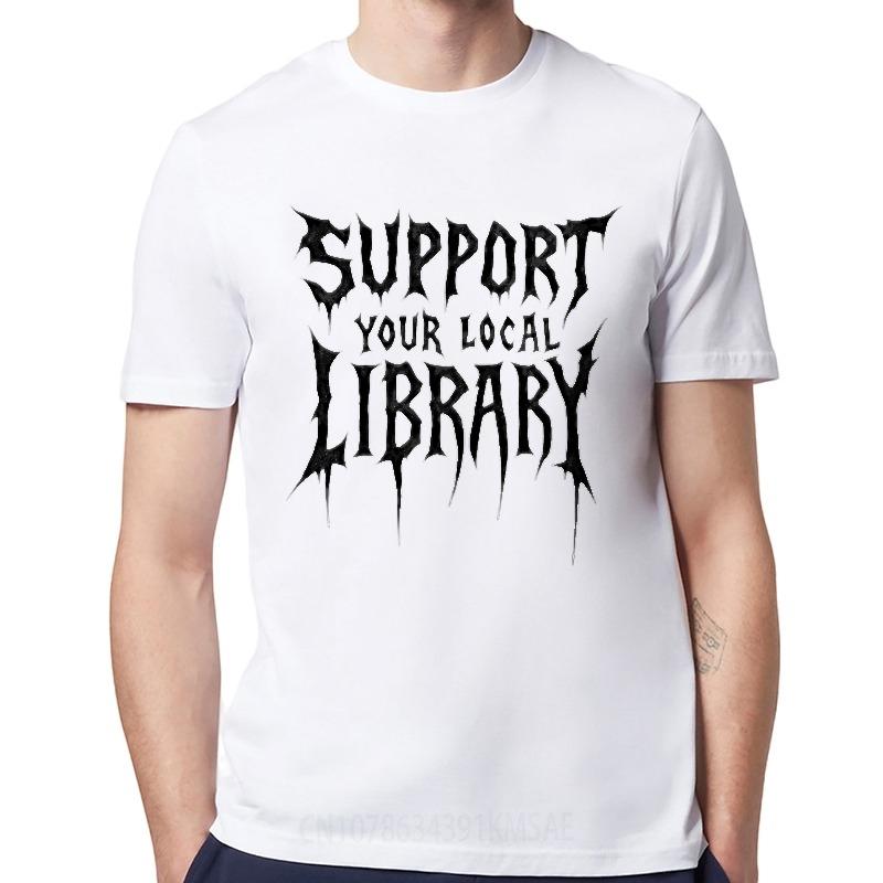 Grafisches Sommer-T-Shirt für ihn Unterstütze deine lokale Bibliothek Kurzarm Neu eingetroffen O-Ausschnitt T-Shirt Rundhalsausschnitt Kurzarm-T-Shirt