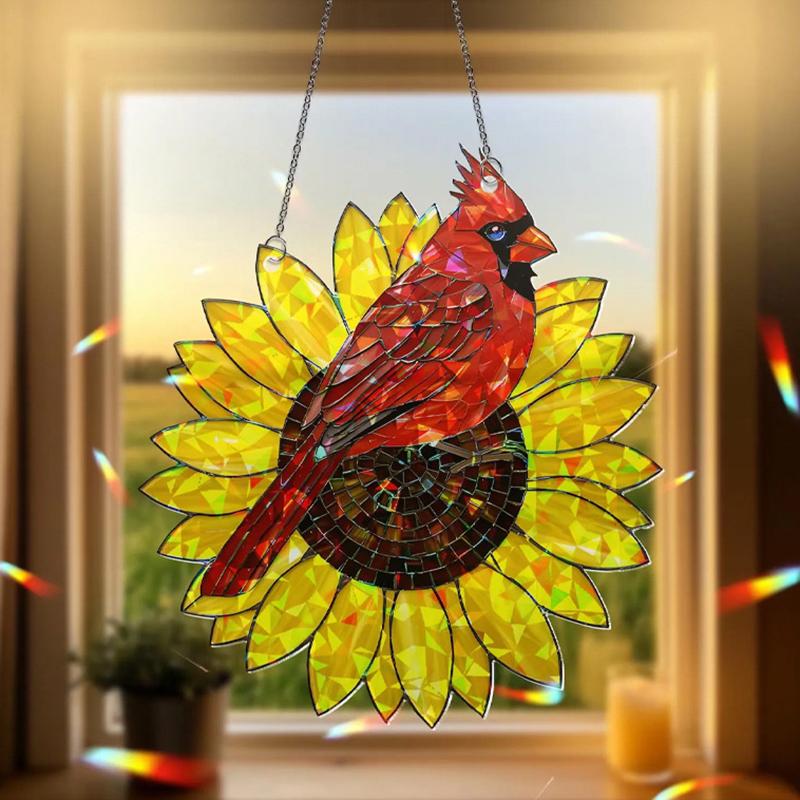 

Cardinal And Sunflower Hologram Acrylic Suncatcher, Bird Lover Decor, 2D Flat Stained Glass Effect, Garden Sympathy Sun Catcher 1