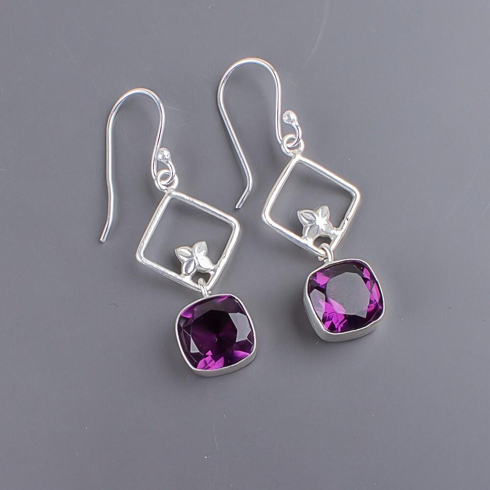 Amethyst Gemstone 925 Sterling Silver Jewelry Handmade Stylish Earrings 1.70" EE-10-6