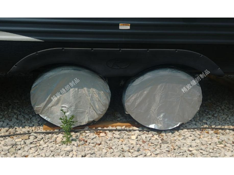 Grey 420D Oxford Cloth RV Tire Covers - 4-Piece Set for Sun Protection.