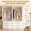 Kleiderschrank mit 4 Türen, elegante Lamellentüren, weiß, 180 x 50 x 200 cm, mit 2 Kleiderstangen, mit 6 Schubladen, geeignet für Schlafzimmer, Kinderzimmer