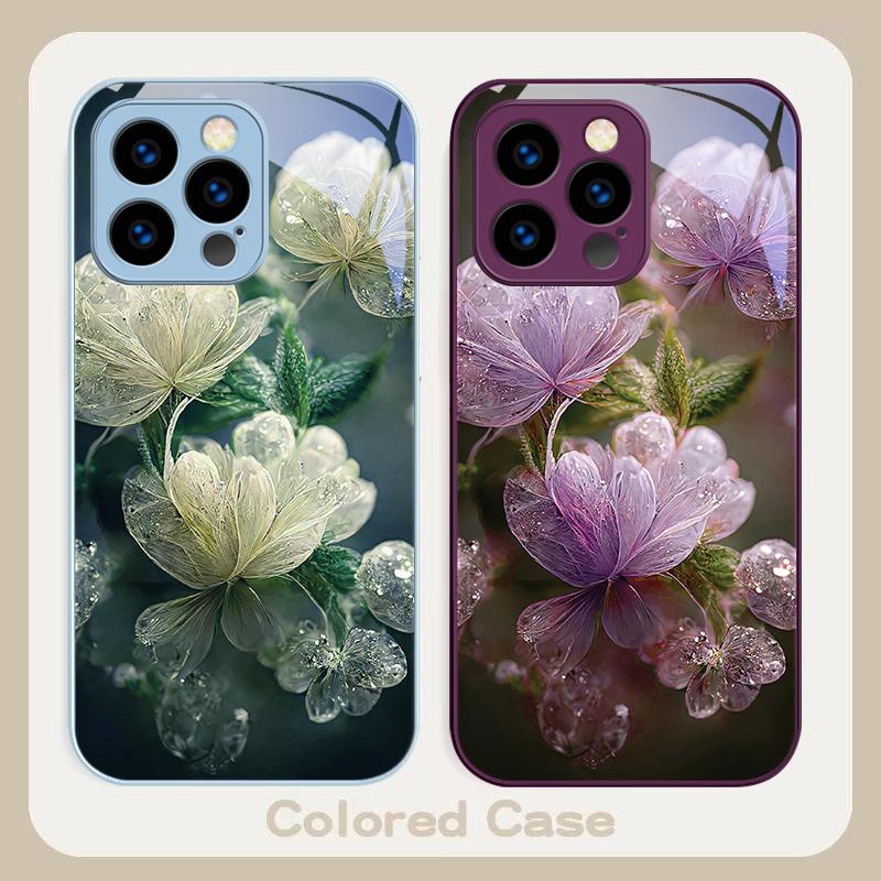 Rosa Kristallblume Für iPhone 16 E 15 14 13 Plus 12 mini 11 Pro Max XR Xs Max X 7 8 Plus 6 6S 22 Gehärtetes Glas Handyhülle