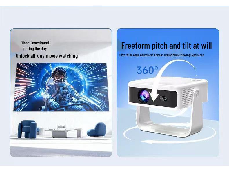 Compact Home & Dormitory Projector: Phone/Computer Connect, Screen Mirroring for Wall/Ceiling