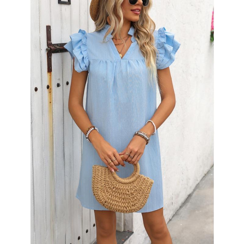 Summer Women's Fashion Standing Collar Solid Colour Dress