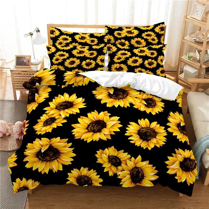 3D Printed Flowers Sunflower Bedding Set Single Twin Double Queen King Cal King Size Bed Linen Set