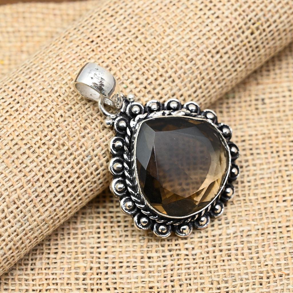 Smoky Topaz Gemstone Handmade 925 Solid Sterling Silver Jewelry Pendant For Wedding Gift