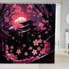 Japanese Style Shower Curtain Set,Red Sun And Crane Bathroom Decor For Kids Adults,Oriental Ukiyoe Bathroom Set Vintage
