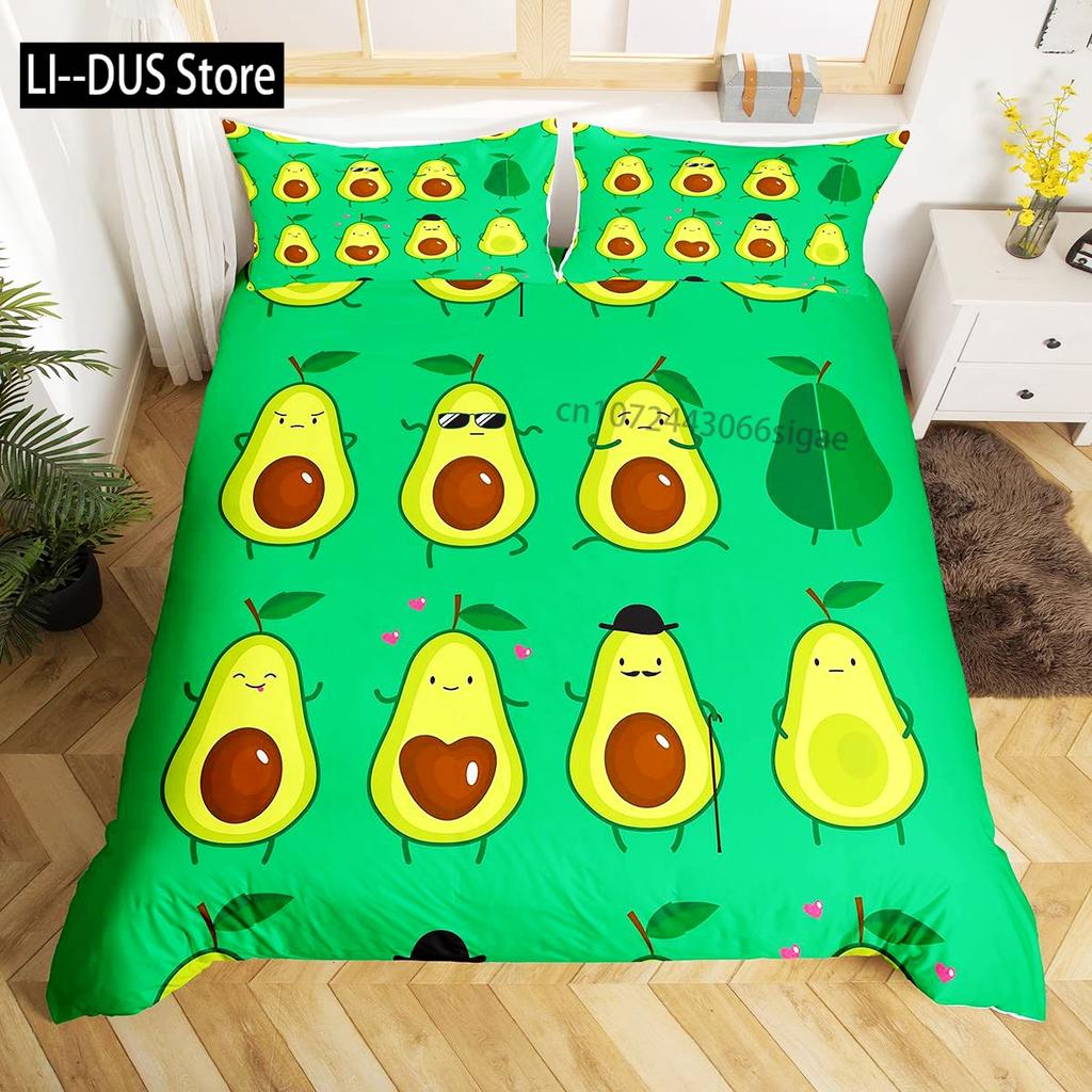 Avocado Duvet Cover for KidsCute Avocado Bedding Set Green Tropical Fruits Comforter Cover for Kids Boys Girls with Pillowcase