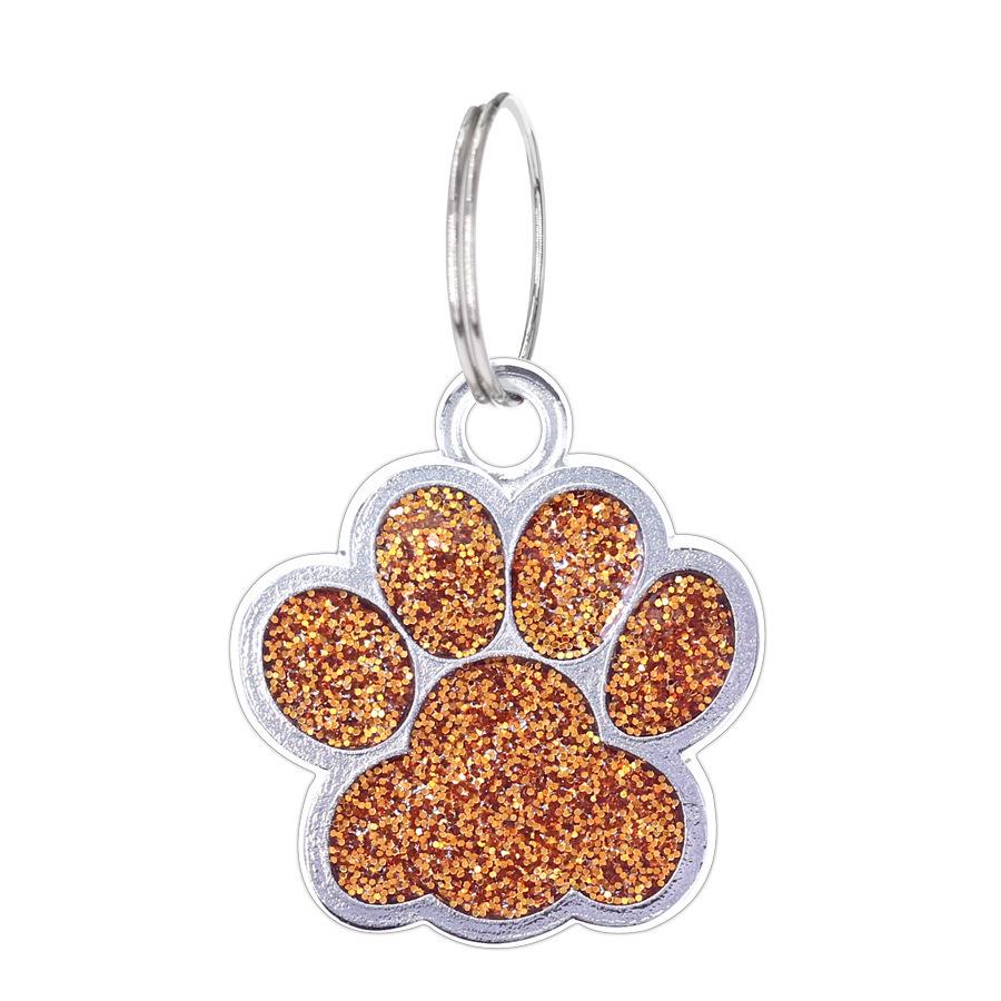 Small Glitter Dog Paw Print Pendant - Zinc Alloy Pet ID Tag (17x18mm)