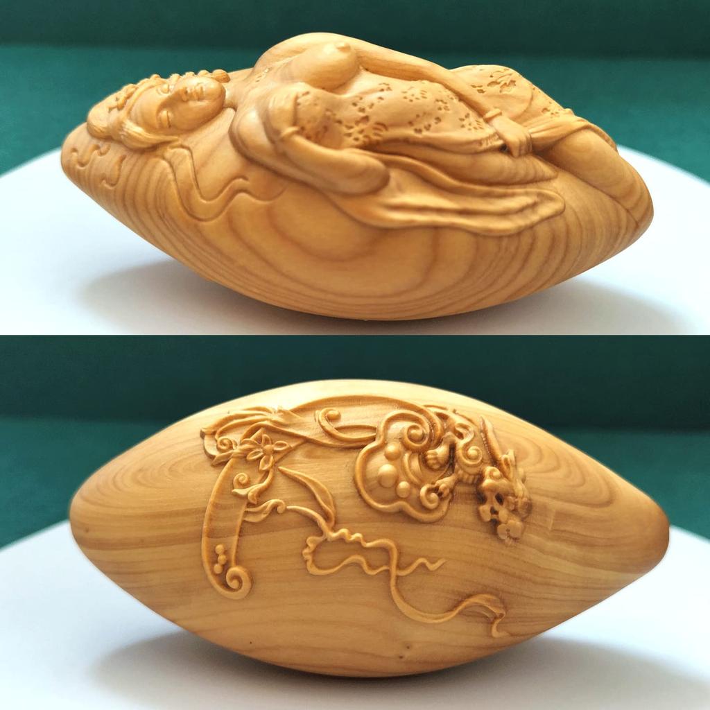 Holz geschnitzte Buddha-Statue Niedliche Sieben Glücksgötter Benzaiten Buchsbaum Herzförmige Drachenfigur Amulett Amulett Feng Shui Artikel Glück 7cm x Breite