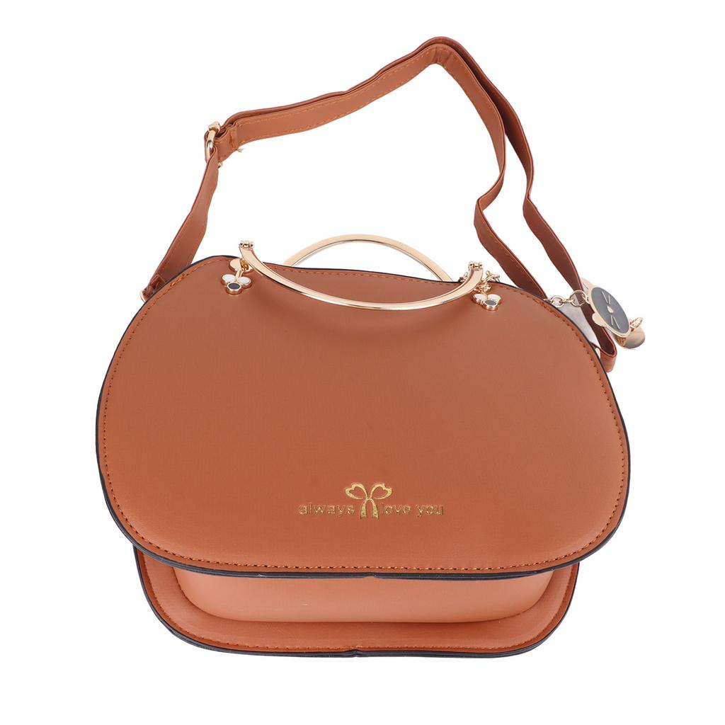 Woman Fashion Handle Bag with Adjustable Straps Cute Animal Pendant Decorations PU Leather Shoulder Bag Deep Yellow