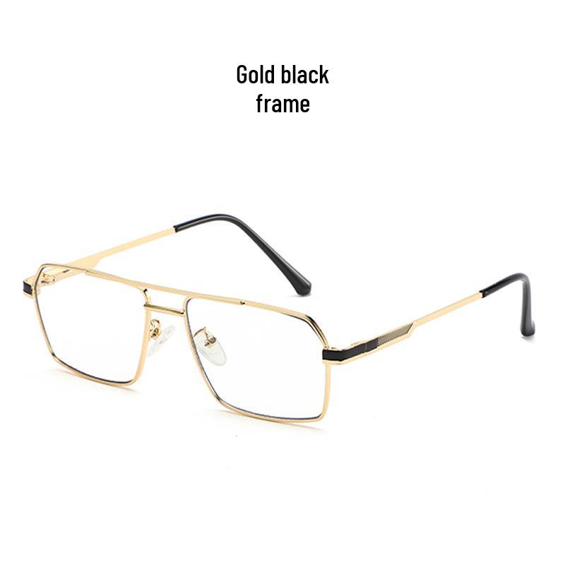 Men's Retro Anti-Blue Light Photochromic Glasses with Double Bridge Metal Frame, Suitable for Prescription Lenses