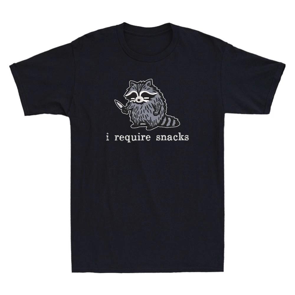 I Require Snacks Funny Raccoon With Knife Meme Retro Men s Short Sleeve T-Shirt S