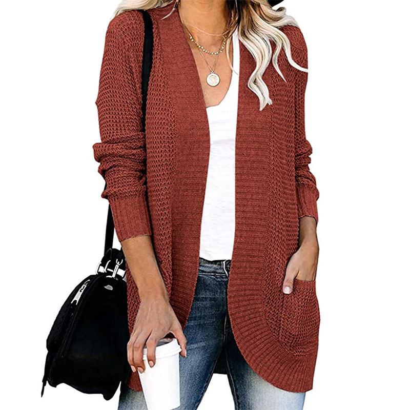 Autumn and Winter Cardigan Women's Curved Placket Large Pocket Sweater Cardigan