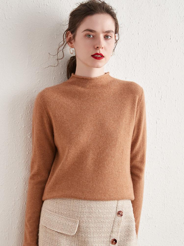 Women's Loose Fit Cashmere Half-High Collar Sweater - Versatile Warm Knit Top for Autumn and Winter