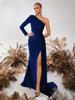 Amazon Europe and the United States Hot-selling Fashion Diagonal Collar Slim Dress, Sexy Split Streamer Long Party Dress