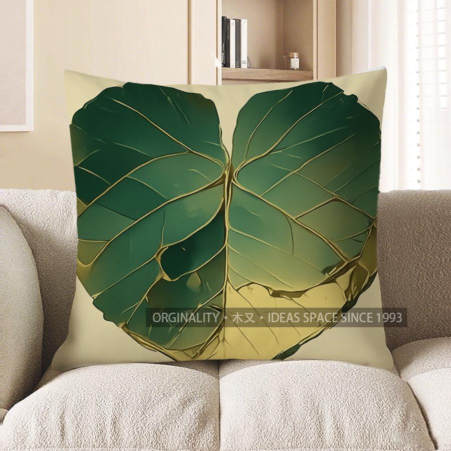 Home Decor Exquisite Green Leaf Pattern Throw Pillow Cover Pattern Cushion Cover Suitable For Sofa Bedroom Car Pillow Cover 40x40cm