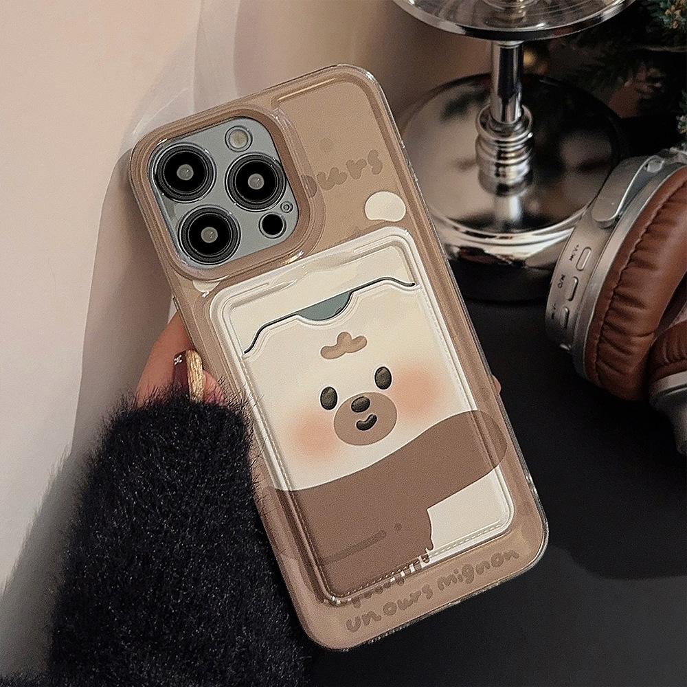 Cute Cartoon 3D Scarf Bear Duck TPU Card Bag Case For iphone 17 16 15 14 13 12 11 Pro Max X XR XS Max 7 8 Plus Shockproof Cover