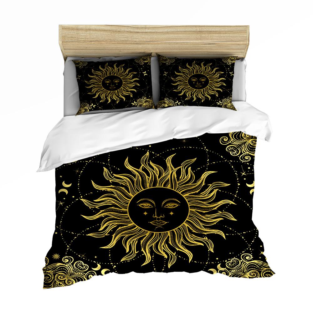 Sun Duvet Cover Colorful Mushrooms Bedding Burning Sun Comforter Cover Halloween Skull Hippie Style Bedding Bedroom Decoration