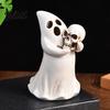 Unique Halloween Party Supplies Ghost Figurine with Skull Resin Statue for Tabletop Decor Gothic Niche Collectibles Retro Ornament Home Desktop