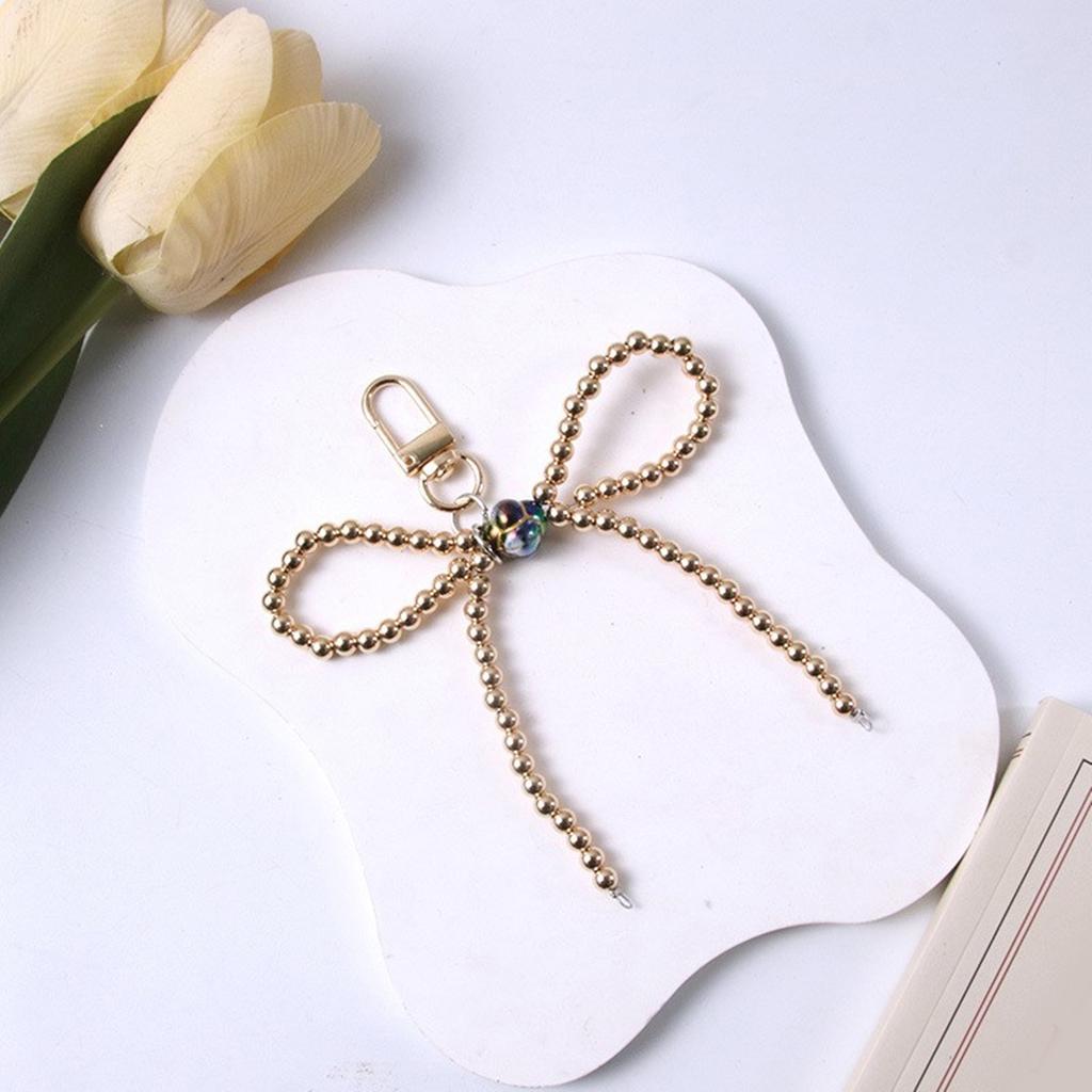 Fashion Beaded Bowknot Charm Keychains Sweet Cool Pendant Ornament Keyring Backpack Decoration Jewelry for Women Girls