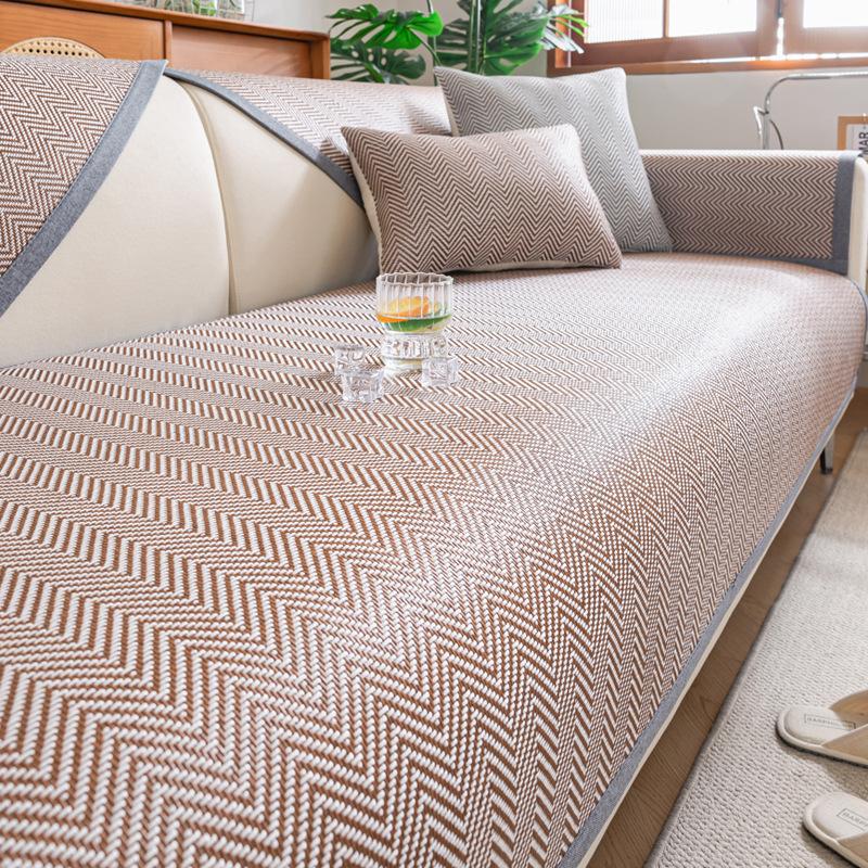 Ice Rattan Sofa Cushion  Summer New Fresh Ice Silk Mat Fixed Non-Slip Foldable Cool Ice Silk Seat Cushion