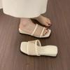 Mesh Hollow Mesh Flip-flops Women's Summer New Square Toe Open Toe Casual Wear Soft Sole Mid-heel Sandals and Slippers