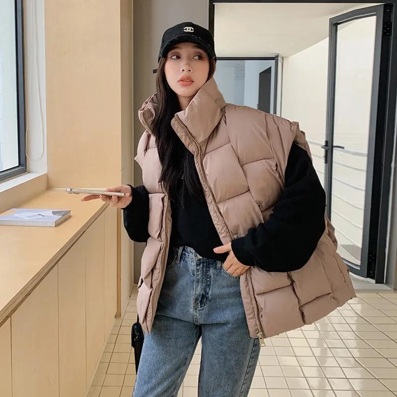 Herbst Winter Ärmellose Jacken Frauen Koreanische Mode Baumwolle Gefütterte Daunenweste Lose Warme Dicke Reißverschluss Weste