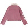 Unisex Retro Denim Jacket With Fleece Collar Print Patchwork Loose Fit Fall Outerwear Teens Adults