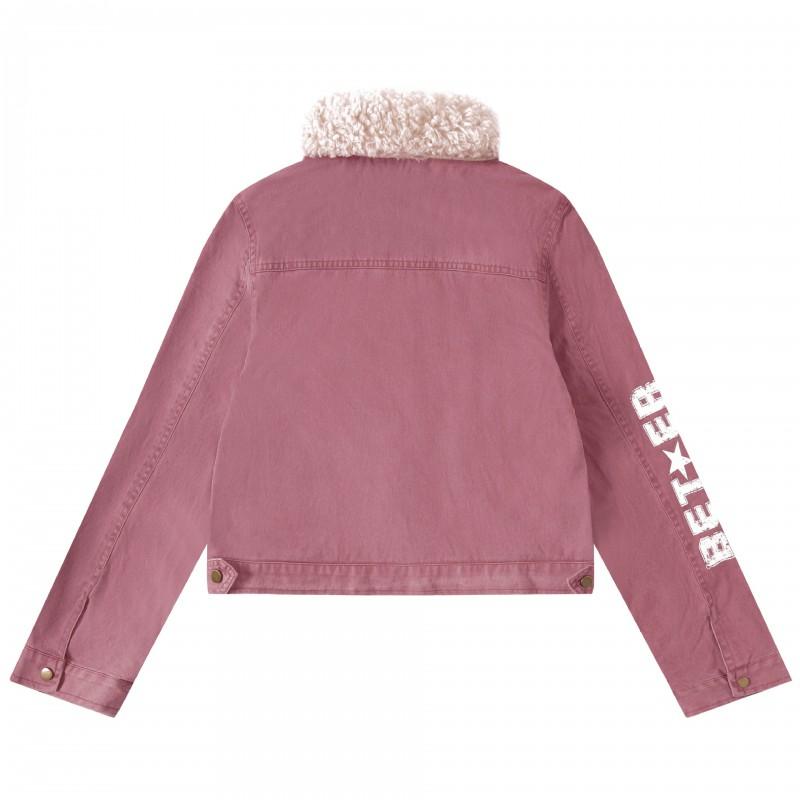 Unisex Retro Denim Jacket With Fleece Collar Print Patchwork Loose Fit Fall Outerwear Teens Adults