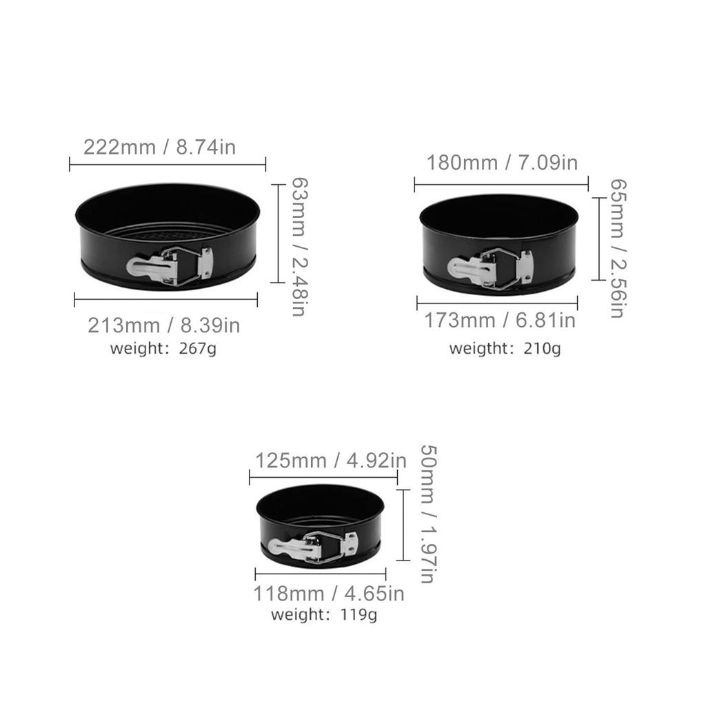 Removable Bottom Nonstick Iron Cheesecake Pan, Springform Pan, Machine Washable, 3 Sizes (S, M, L), Ideal for Home Use, Black