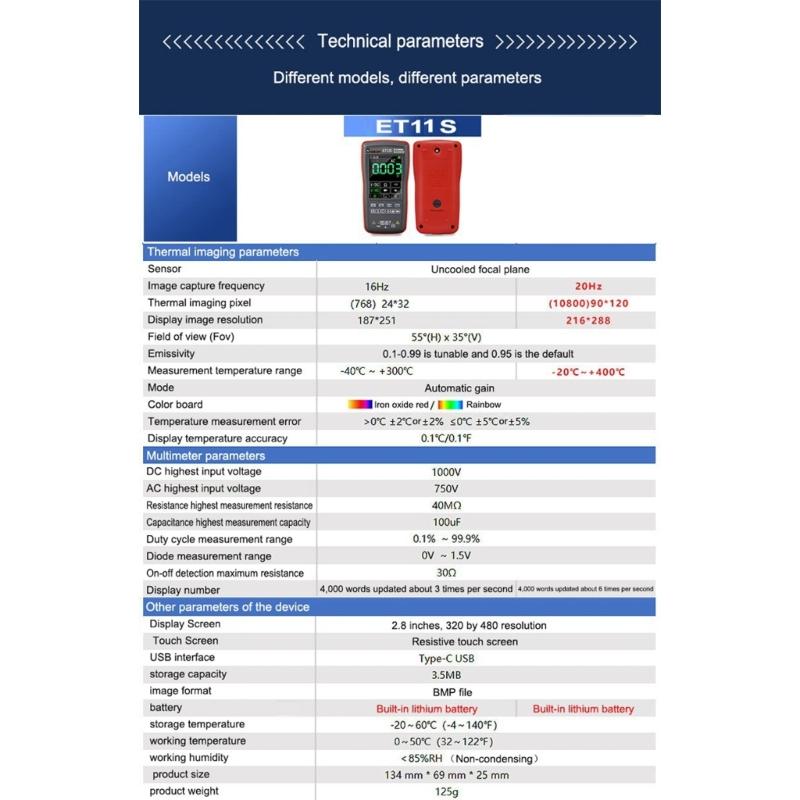 4000 Counts Multimeter 24x32 Thermal Imager Rechargeable Thermal Imaging Camera Voltage Resistance Diode Test Meter
