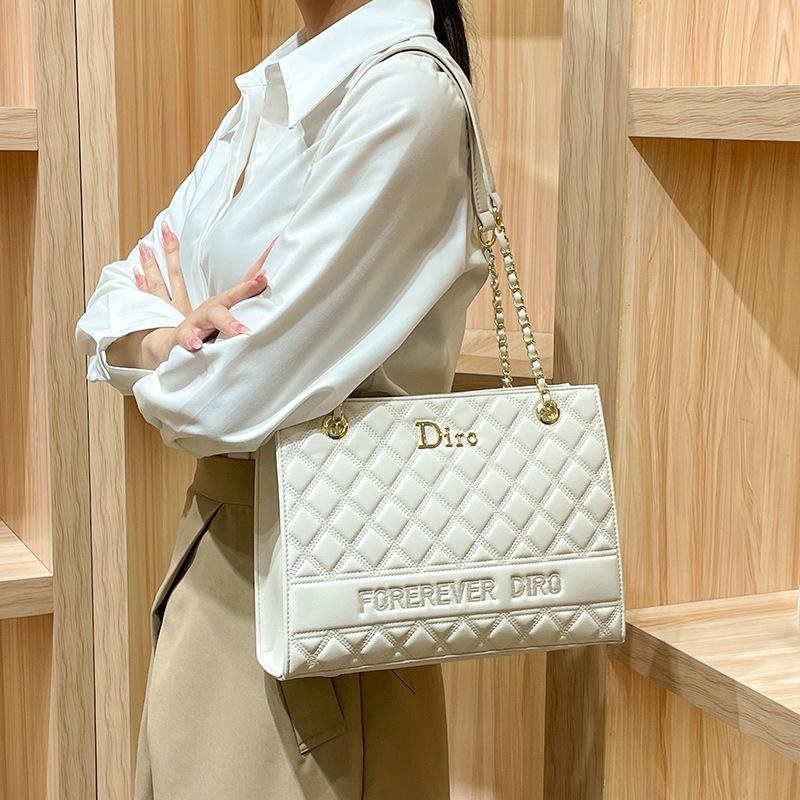 Leather Large Capacity Commuting Tote Bag, Women's New High-end Chain Bag, Single Shoulder Crossbody Bag