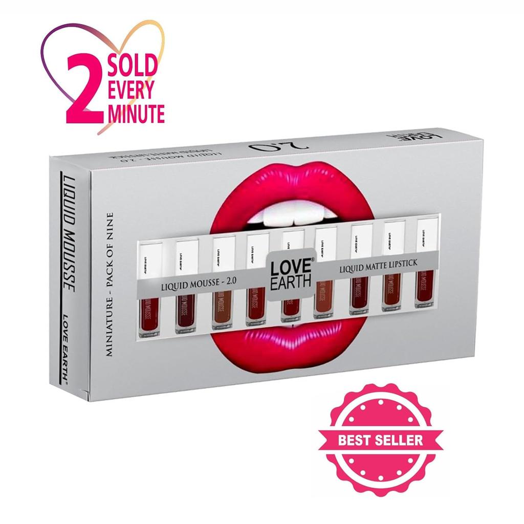 Liquid Mousse Lipstick 2.O Matte Finish Combo Kit | Multicolor Mini Liquid Lipstick - (2Ml X 9) 18Ml